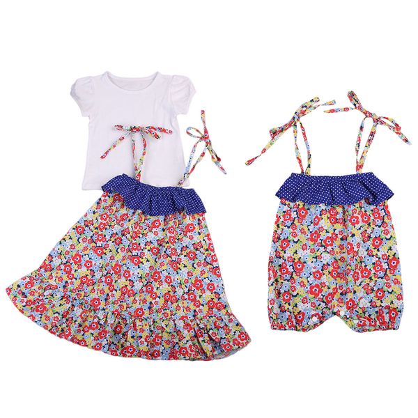 

pudcooco infant newborn toddler fashion sister newborn baby casual halter romper kids girl t-shirt dress floral clothes set, Blue