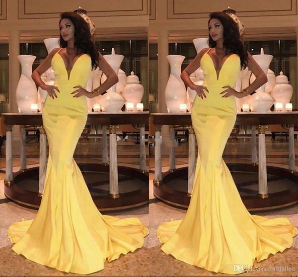 

plus size arabic yellow mermaid evening dresses deep v-neck sweep train special occasion dresses formal party prom gowns vestidos, Black