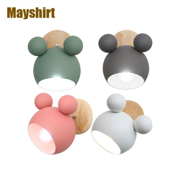 

modern wall lamp nordic iron wood wall lights for home decor children's room bedroom bedside sconce light fixtures