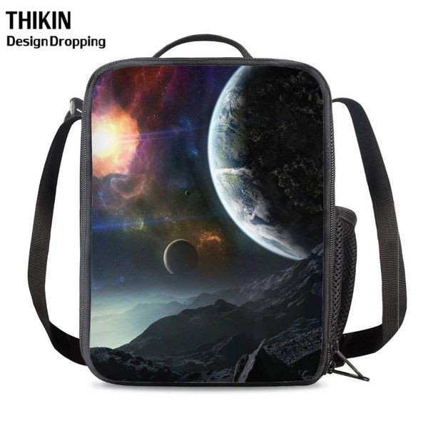 

thikin large capacity travel picnic bags for women 3d outer planets pattern boys girls insulated lunch box bag lunch bag, Blue;pink