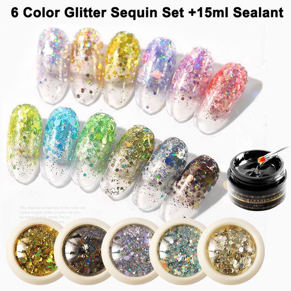 

6 colors women nail sequins set mirror effect nail glitter powder with sealant nshopping