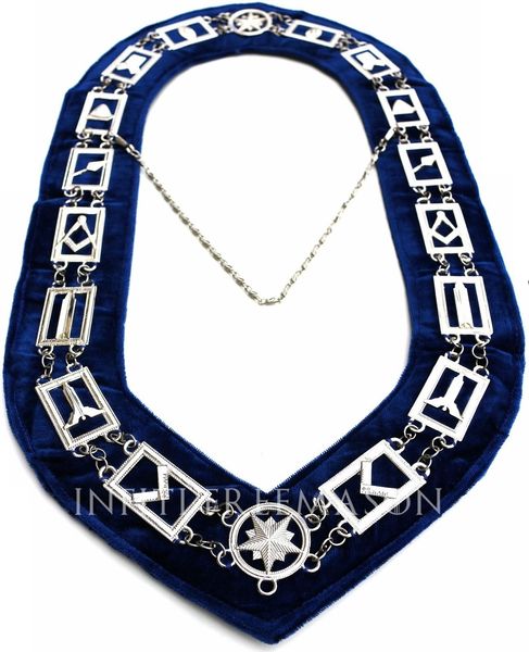 

masÃ³nico maestro albaÃ±il collar de cadena masÃ³nico regalia caballeros templar metal dorado collar de cadena azul, Silver
