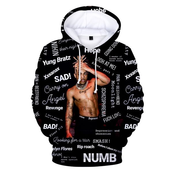 

xxxtentacion толстовки кофты 2019 прохладный японский уличная одежда толстовка пуловеры 3d красочные мода толстовка кофты топ, Black