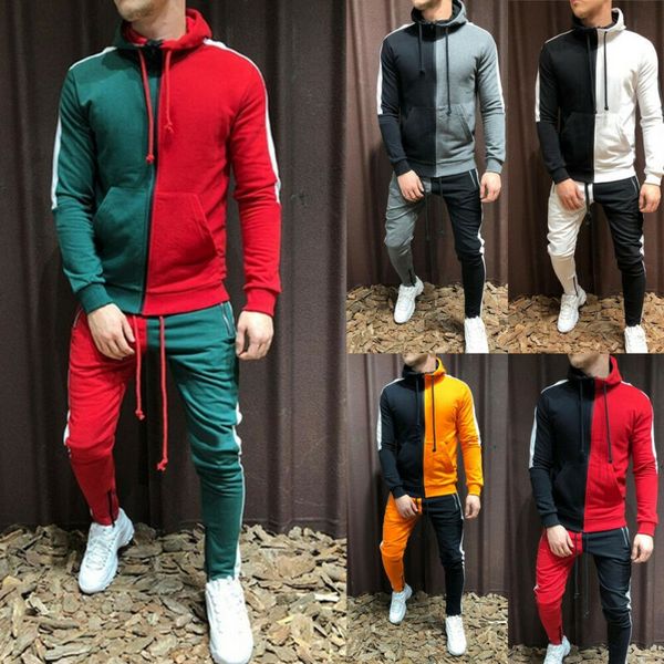 

2020 autumn casual men tracksuit sets fashion 3d gradient sweatsuit hoodies sweatshirt sweatpant slim joggers gym pants suit man, Gray