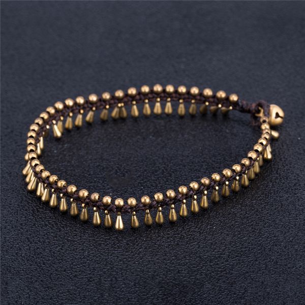 

2018 handmade anklets for women hand-woven water drop shape alloy wax rope chain bracelet vintage anklet foot chain on the leg, Red;blue