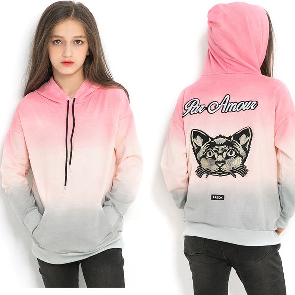 

children's jcaket kids sweatershirt for girls cartoon cat coat fashion girl teenage winter clothes 6 8 10 12 14 years real shot, Black