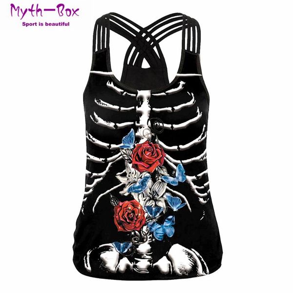 

summer women sport flower skeleton print yoga shirt running vest sleeveless t-shirts cross straps tank gym vest blouse, White;red