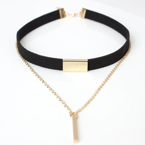

2019 new black velvet choker necklace strip rope chain bar square tube strip chocker women collar mujer collier femme ras du cou, Golden;silver