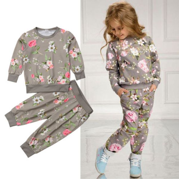 

uk 2-7year kids baby girl cotton clothes set t-shirt pants outfit sets tracksuit, White