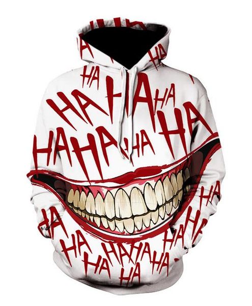 

new fashion mens / womans halloween crazy smile hoodies funny 3d print casual hoodies plus size rq0196, Black