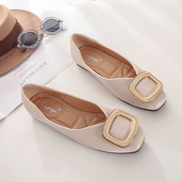 

2020 spring women soft leather ballerina flats comfortable green pink beige ballet flats square toe korean boat shoes plus size, Black