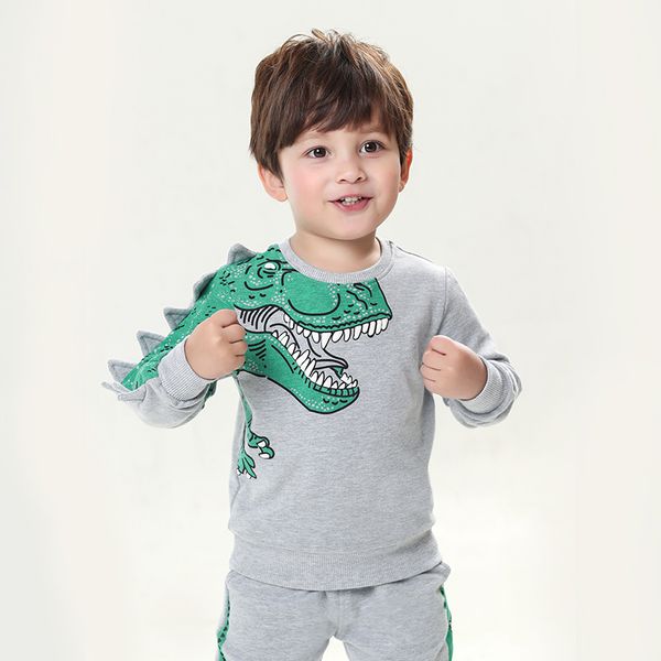 

kids dinosaur set carton long sleeve school outdoor children's cartoon sweater boyssweater cute soft sport, White