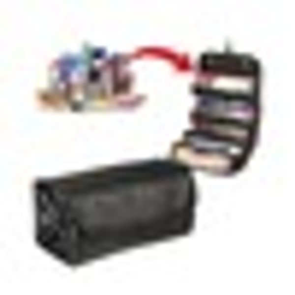 

new women's special design makeup bag portable wash travel storage bag cosmetic roll up pouch sponge black