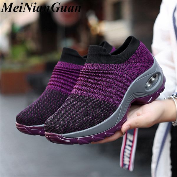 

large sizes women's slip-on shoes woman weaving white sneakers for women low flat shoes female lightweight sock shoe l16, Black