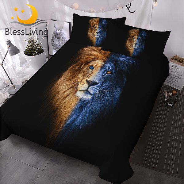 

blessliving male lion bedding set artistic duvet cover wild animal bed covers king size 3pcs bed set yin and yang home textiles