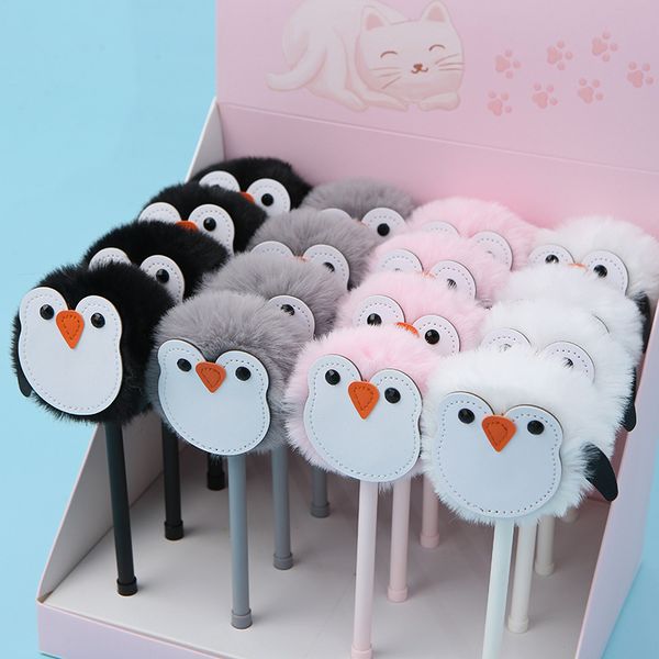 

1x cute kawaii hairball penguin gel pen writing signing pen school office supply kids gift stationery 0.5mm blue ink
