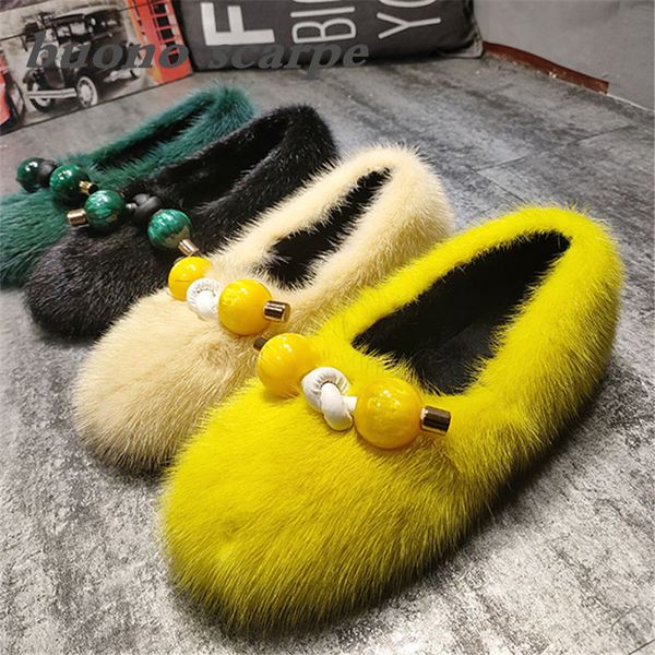 

autumn and winter real mink suede bow cotton velvet white fur shoes, Black