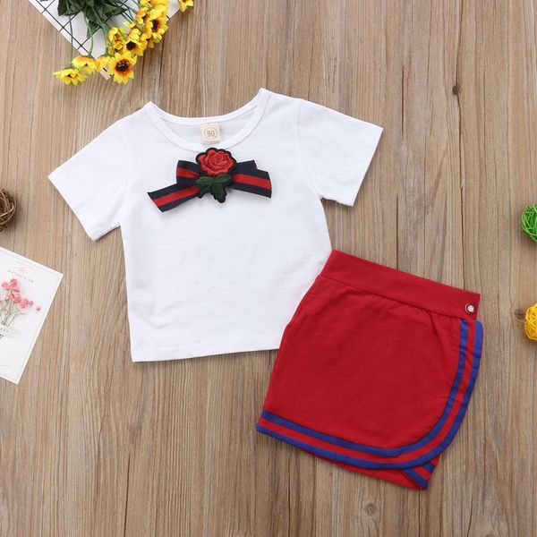 

1-6y kids baby girls summer clothes sets casual white basic t-shirt short skirts 2pcs outfit children girls dress