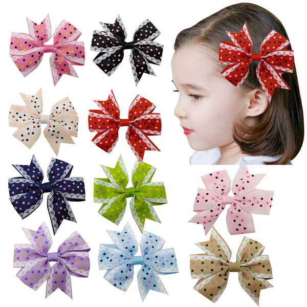 

mixed color baby bows dot hair clips rainbow color grosgrain ribbon children kids girls barrettes hair accessories headwear, Slivery;white