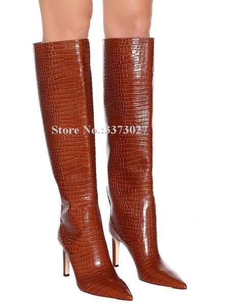

popular ins snakeskin woman long boots pointed toe thin legs stiletto heel knee high boots lady banquet shoes dropship, Black
