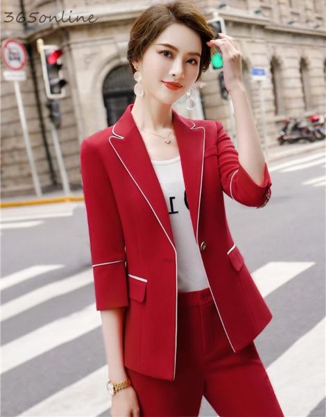 

ladies office elegant red fashion uniform styles women business suits with eight-points pants and jackets ladies blazers set, White;black