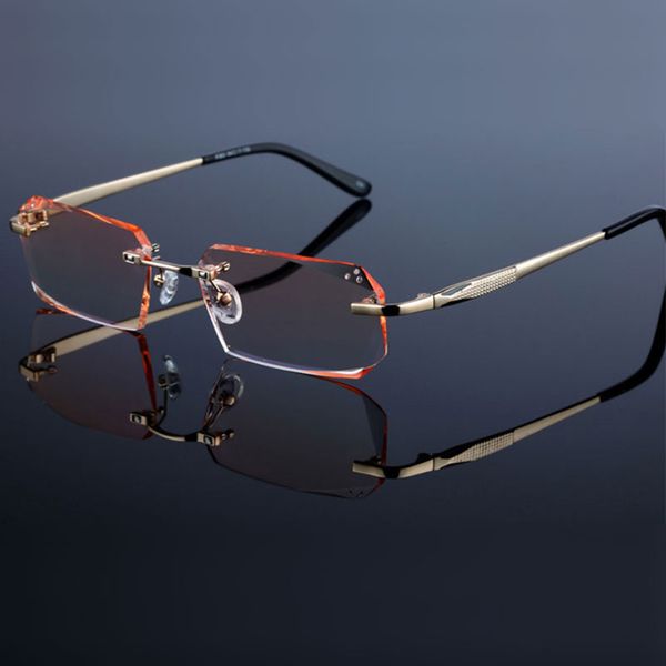 

fashion eyeglasses diamond trimming cutting rimless eyeglasses prescription optical glasses frame for men eyewear, Silver