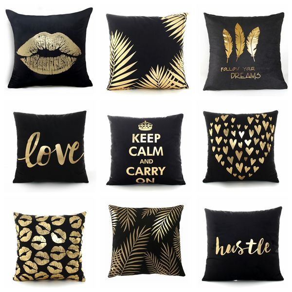 

black bronzing gold foil pillowcase super soft velvet cushion decorative pillow home decor sofa throw pillows christmas gift 17