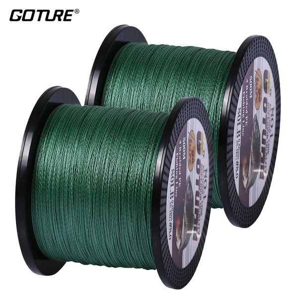 

total 1000m] goture 2pcs/lot multifilament pe braided fishing line 500m 4 strands carp fishing line 12-80lb 5 color available