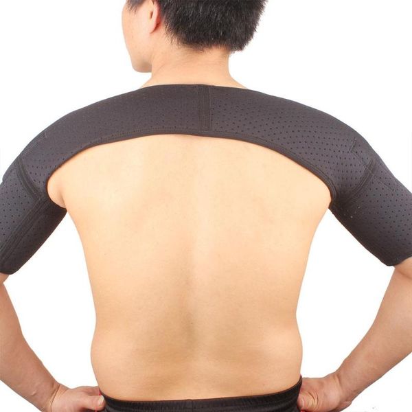 

support pads guard brace adjustable outdoor synthetic rubber black lifting breathable wrap sports gym hurt shoulder pad, Black;blue