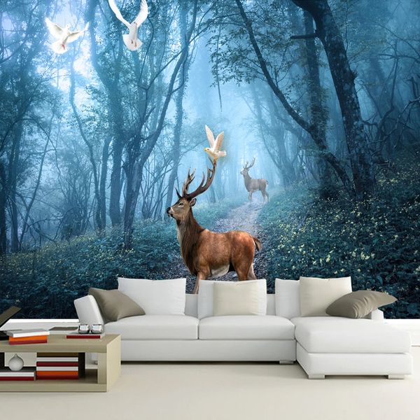 

custom any size p wallpaper primeval forest bird elk mural living room sofa tv background wall painting 3d landscape poster