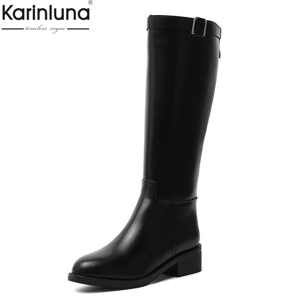 

women's big size 43 chunky heels knee high boots woman shoes 2020 fashion black shoes woman riding boots female
