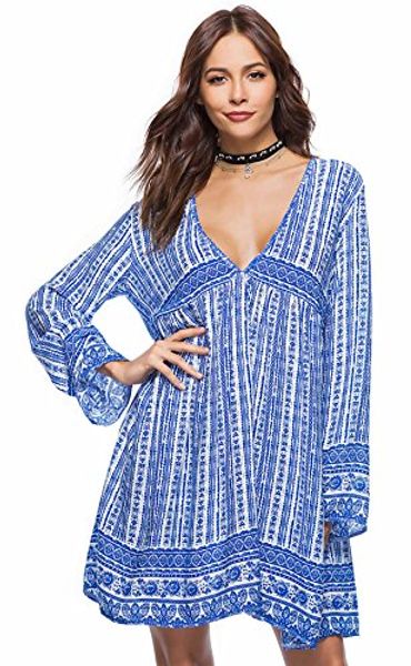 

aivtalk womens deep v-neck bohemian cover up loose long sleeves beach dress swimwear, Black;gray