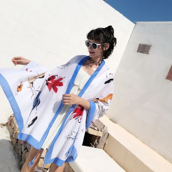 

Cotton Silk Scarf Women Fashion Printed Parrtern Boho Tassel Decor Long Scarves Shawl Ladies Summer Beach Wrap Foulard