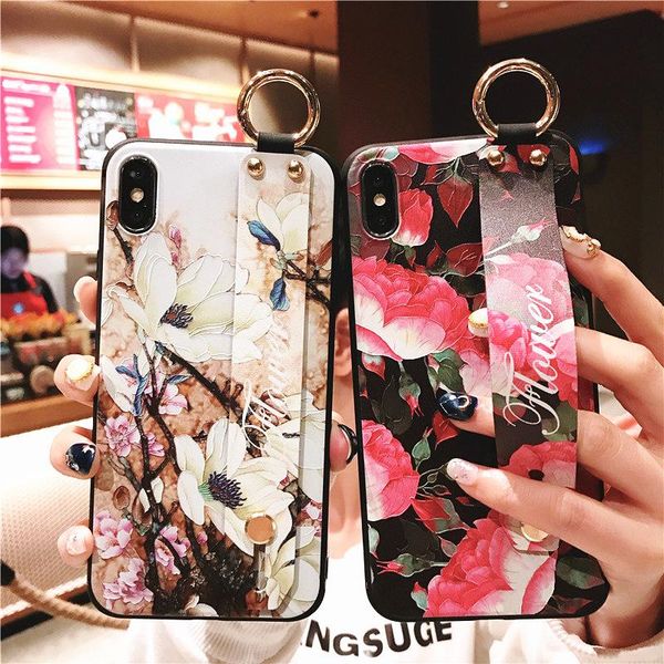 

fast ship 2019 new embossed case with wrist strap for iphonexr iphonexs max cases silica gel grinding sand cover for iphone 678