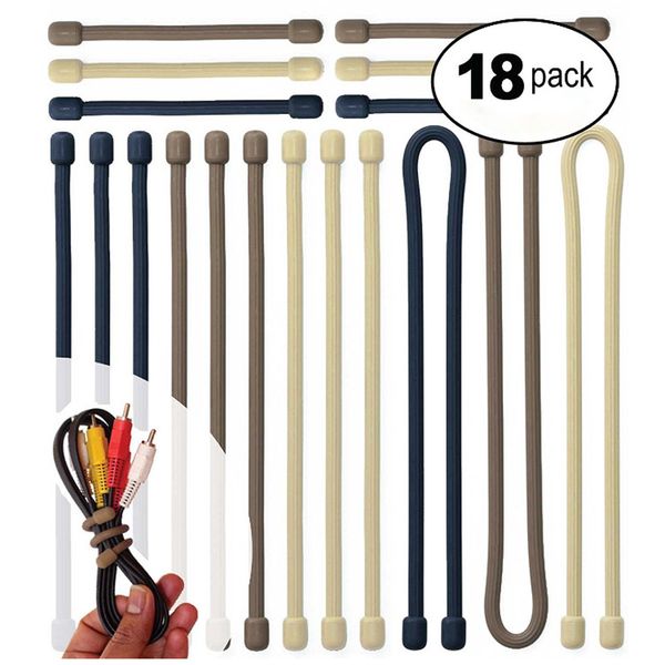 

nuntrpin 18шт силиконовый связующий канат твердая строка открытый многофункциональный галстук ремень многоразовый шнур бандаж шнур организат, Black;white