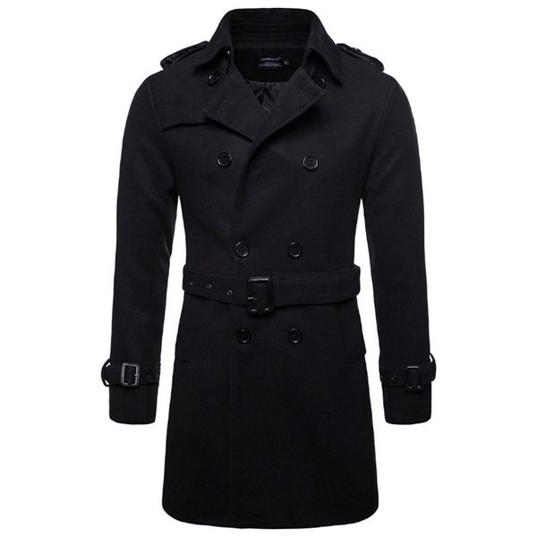 

autumn winter 2019 europe and america long wool & blends coat men double windbreaker jacket men new brand pea coat us size xxl, Black