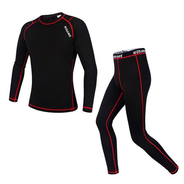 

men sports suit winter compression underwear outdoor running jogging clothes t shirt pants gym fitness workout tights costume, Black;red