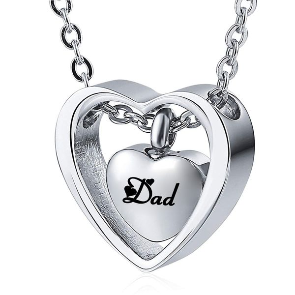 Collana con urna in acciaio inossidabile per ceneri Ciondolo personalizzato per gioielli in cremazione con doppio cuore in argento per le donne