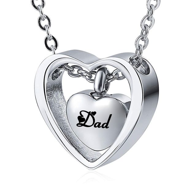 

stainless steel urn necklace for ashes personalized double heart silver cremation jewelry charm pendant for women