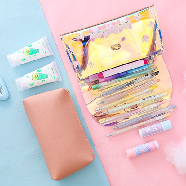 

holographic makeup cosmetic bag iridescent large makeup pouch travel organizer pencil case 2pcs set nc99