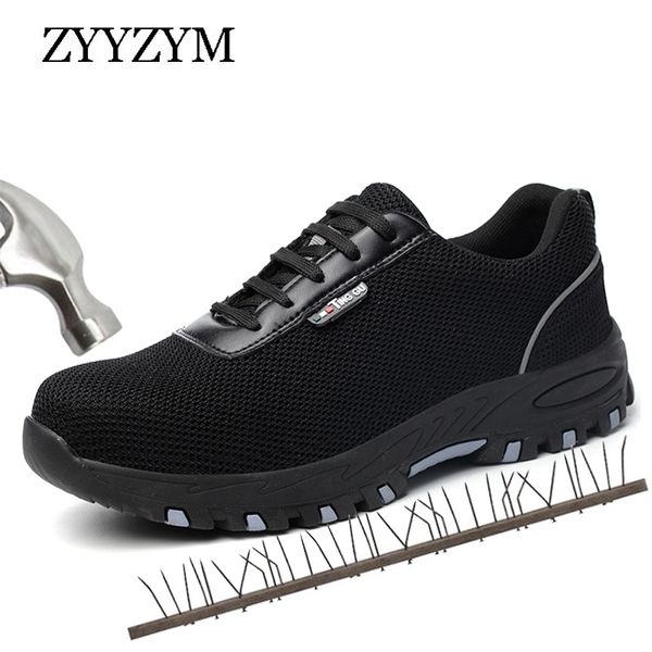 

zyyzym men work safety boots plus size 36-46 indestructible steel toe protect puncture proof protective safety shoes men, Black