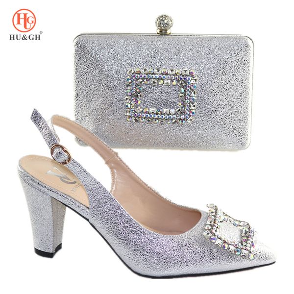 

silver color african shoes and bag set italian design matching shoes and bag set nigerian for wedding party peep toe heels, Black