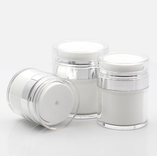 15 30 50 g Pearl White Acrílico Airless Jar Rodada cosmético Creme Jar Bomba Cosmetic Packaging SN636 Bottle