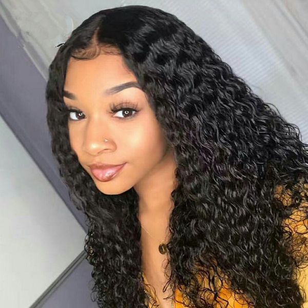 

curly hd invisible front human hair dyeable 360 lace frontal wigs pre plucked 150% natural scalp wig brazilian remy diva1, Black;brown