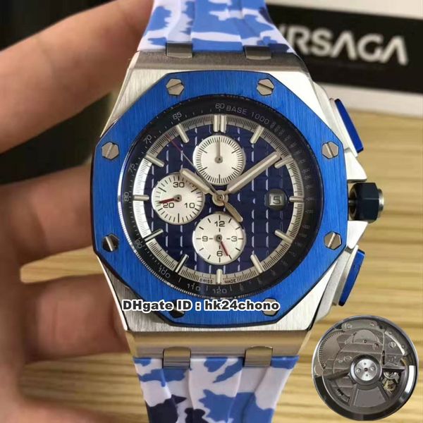

10 style 44mm camouflage selfwinding automatic mens watch 26400so.oo.a335ca.01 blue dial rubber strap gents sport watches, Slivery;brown