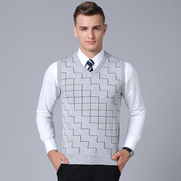 

new arrival 2018 mens sleeveless cashmere sweater autumn & winter pullover fashion plaid male wool sweater vest, Black;white