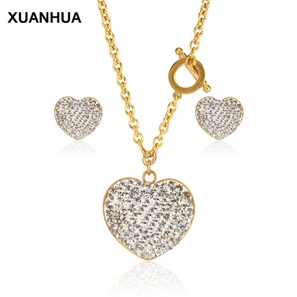 

xuanhua heart jewelry sets wedding jewellery stainless steel jewelry women necklace and earing set gifts for women fashion 2019, Silver