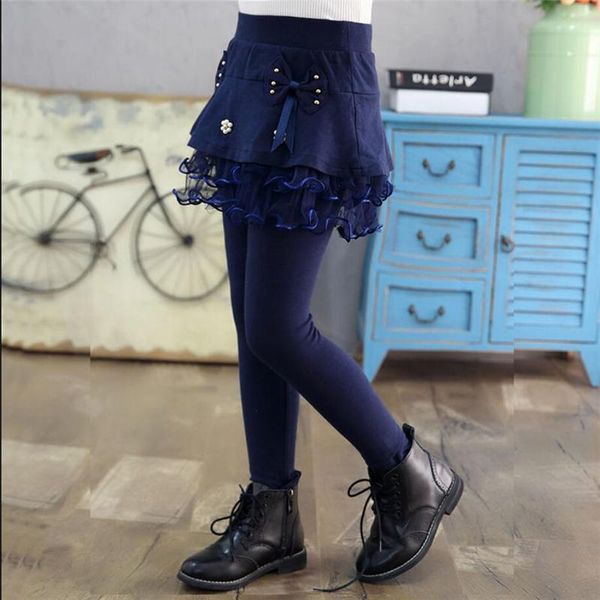 

new 2020 autumn winter children girls thicken leggings kids girls fake two pieces warm slim pants baby cake skirt trousers k154, Blue