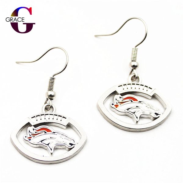

fashion jewelry long ear hook drop earrings football team logo charms sports fan alloy diy enamel earrings, Golden;silver