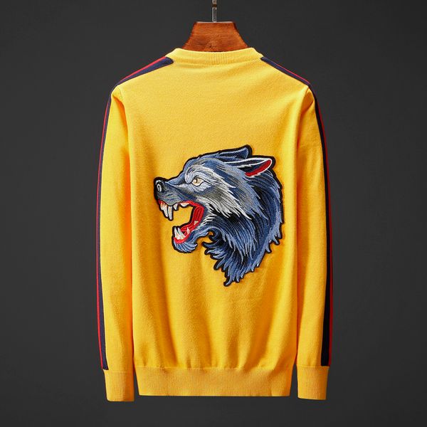 

2019 luxury men 039 de igner weater brand weater with tiger wolf embroidery men long leeved olid color yellow blue ize m 3xl
